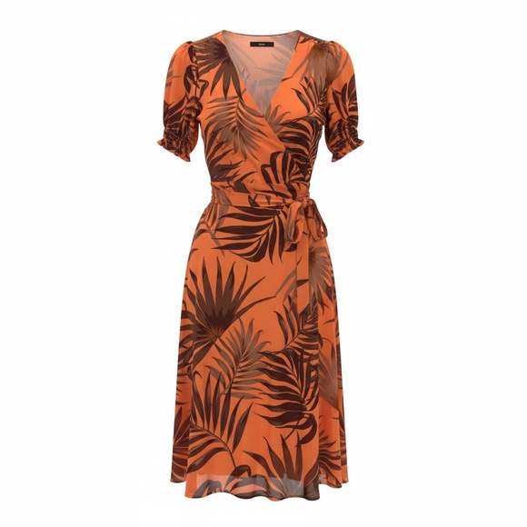 Alex Marie NWOT Tropical Orange Wrap Dress size 8 - Picture 2 of 11